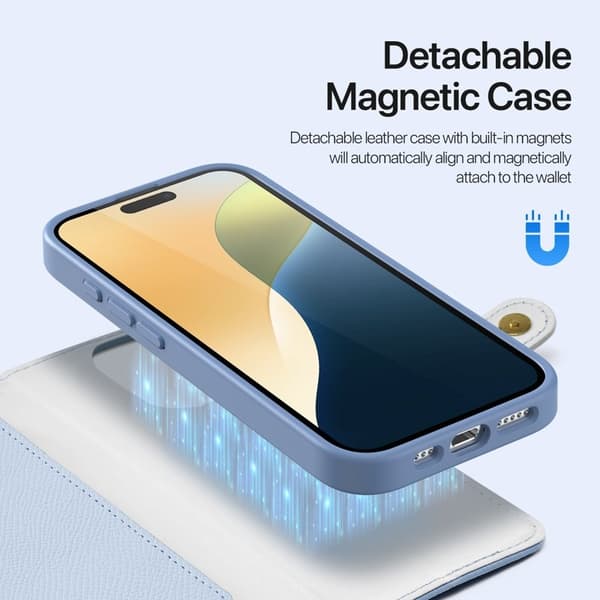 DUX DUCIS Lawa Series iPhone 16 Pro Max Plånboksfodral Äkta läder - Blå