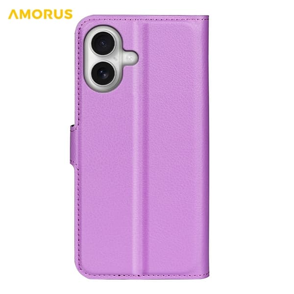 AMORUS iPhone 17 Konstläder Plånboksfodral Flipstativ Litchi - Lila Lila