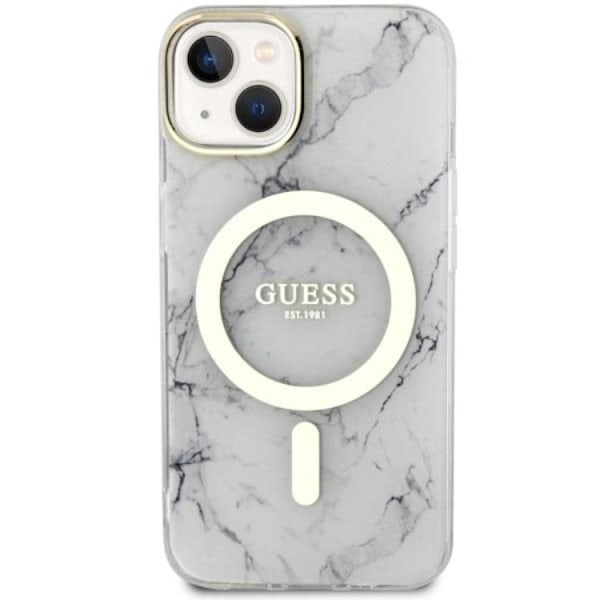 Guess Mobilskal till iPhone 14 Plus MagSafe Marble - Vit
