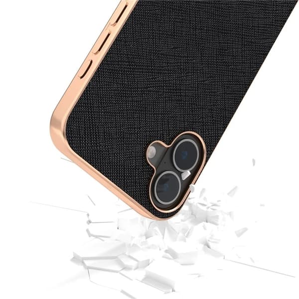 ABEEL Mobilskal till iPhone 16 Äkta Läder Electroplating - Svart Svart