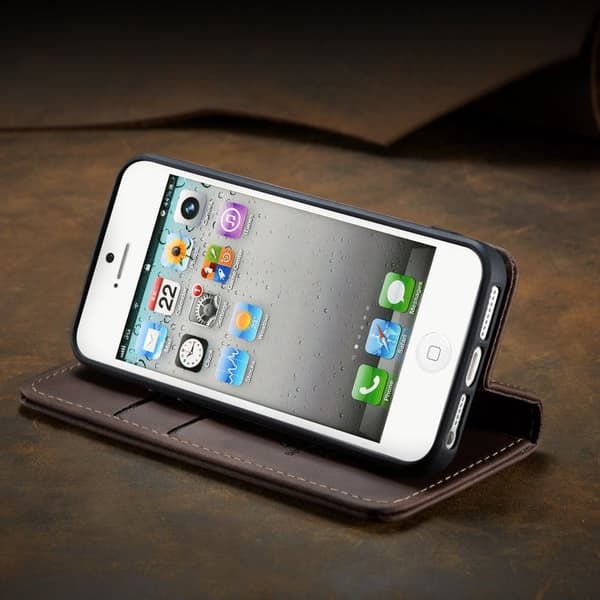 CASEME 013 iPhone 5s/SE Konstläder Plånboksfodral med kortplats - Kaffe