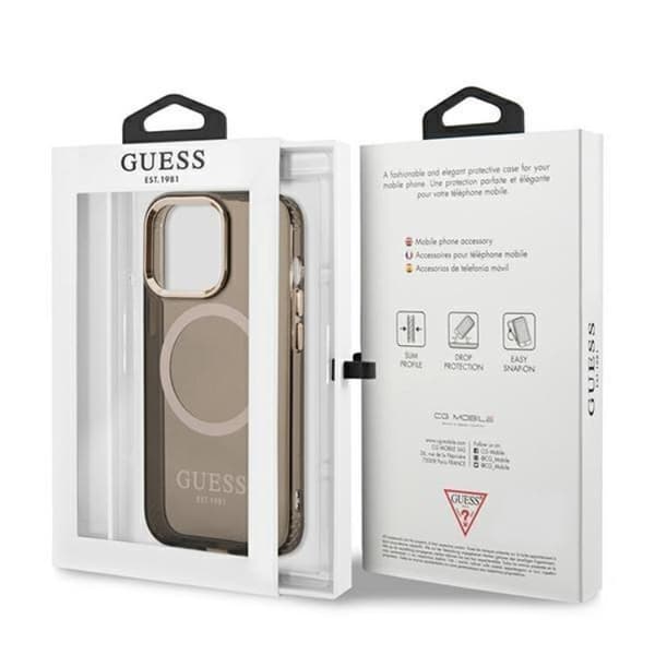 GUESS iPhone 13 Pro Max Skal MagSafe Guld Outline Translucent - Black