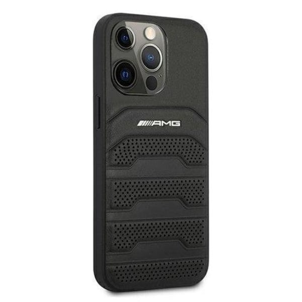 AMG aitoa nahkaa kohokuvioidut linjat suojakuori iPhone 13 Pro Max - musta Black