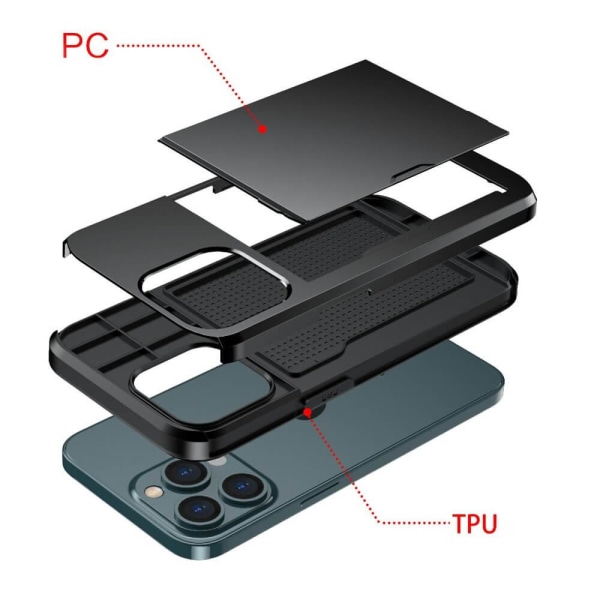 Hybrid Skal med Kortplats till iPhone 13 Mini - Blå Blå