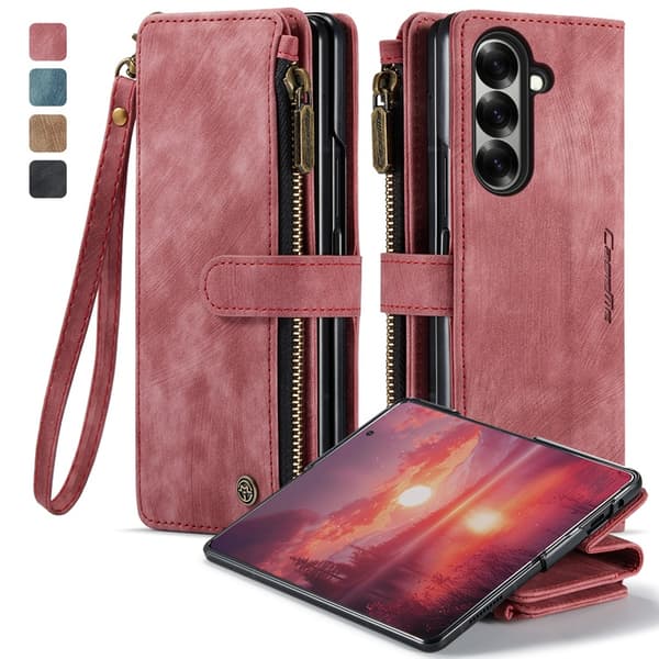 CASEME Galaxy Z Fold 7 Plånboksfodral Med Rem läder - Röd Röd
