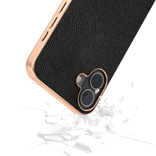 ABEEL Mobilskal till iPhone 16 Plus Äkta Läder + PC + TPU - Svart