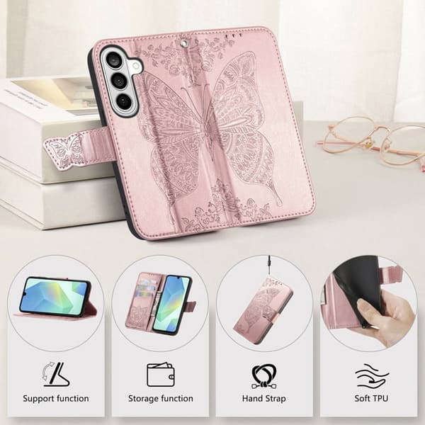 Plånboksfodral för Samsung Galaxy S26 Konstläder med rem - Roséguld