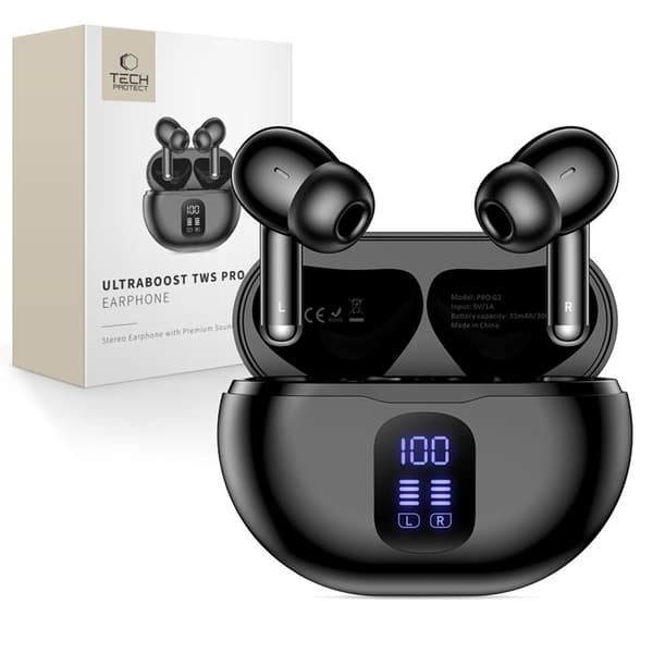 Tech-Protect Trådløs Høretelefon In-Ear Ultraboost Pro G2 - Sort Svart