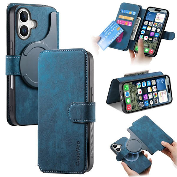 CASENEO iPhone 16 Plus Plånboksfodral Konstläder - Blå