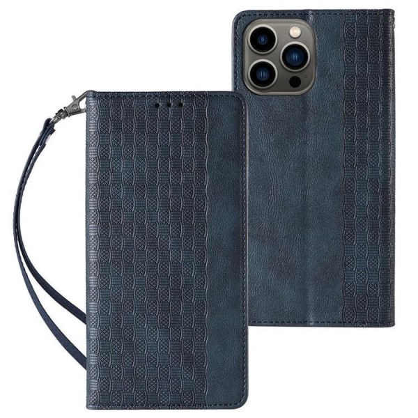 iPhone 13 Pro Wallet Case Magnet Strap - Blå