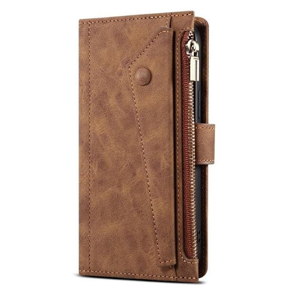iPhone 14 Plus Plånboksfodral Flap Zipper Strap - Brun