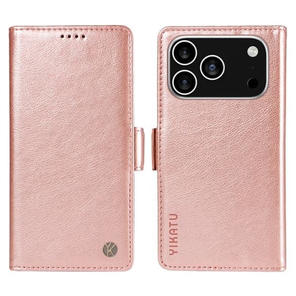 YIKATU iPhone 17 Pro Konstläder Plånboksfodral Litchi Texture - Roséguld Roséguld