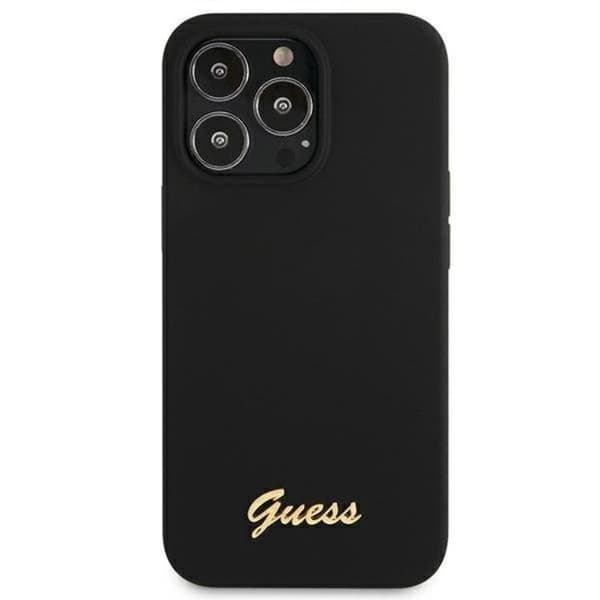 Guess iPhone 13 Pro Max Skal Magsafe Silicone Script Guld Logo - Black