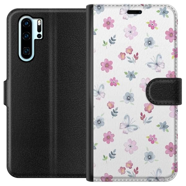 Pung Taske til Huawei P30 Pro med blomster og sommerfugle