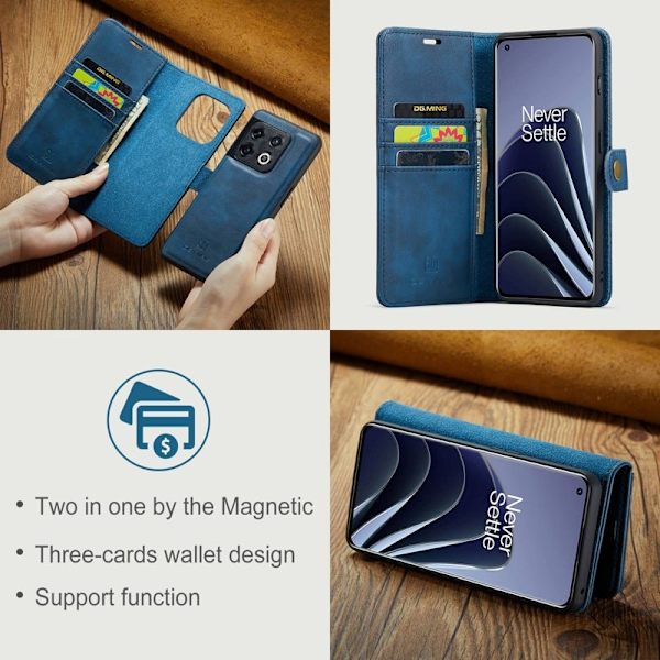 DG.MING OnePlus 10 Pro 5G Plånboksfodral Äkta Läder, Chockresistent, Blå