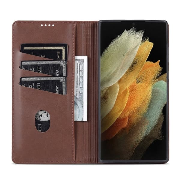AZNS Samsung Galaxy S22 Ultra Plånboksfodral Konstläder - Brun