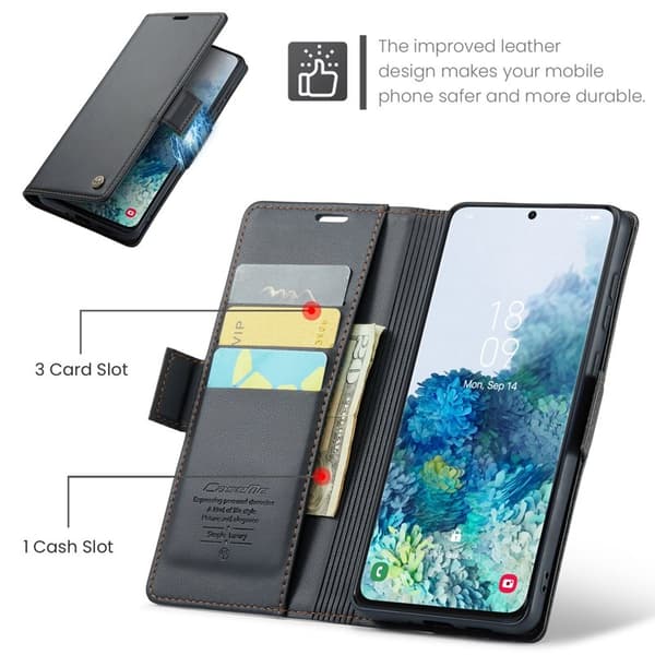 CASEME Plånboksfodral Konstläder för Samsung Galaxy S20 Plus 5G - Svart