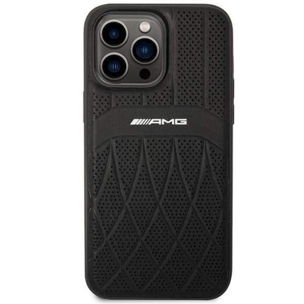 AMG iPhone 14 Pro Max -puhelinkotelo Magsafe Nahkainen Curved Lines Black