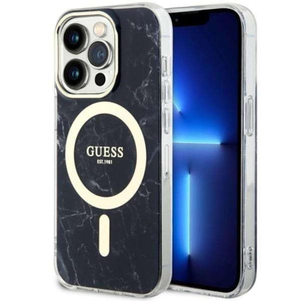 Guess iPhone 14 Pro Mobilskal MagSafe Marble - Svart Svart
