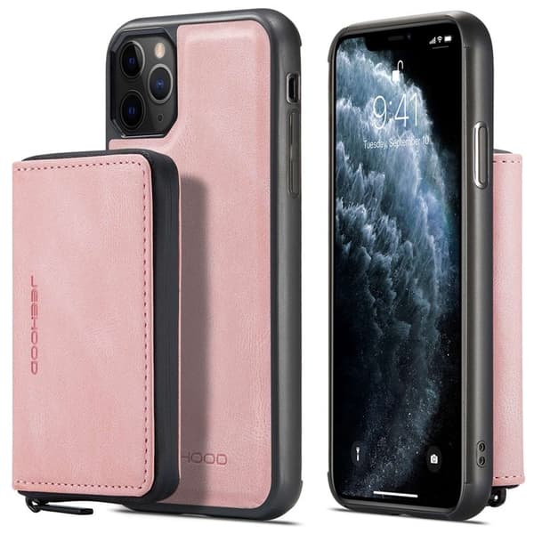 JEEHOOD Mobilskal till iPhone 11 Pro Konstläder TPU Magnetisk Rosa