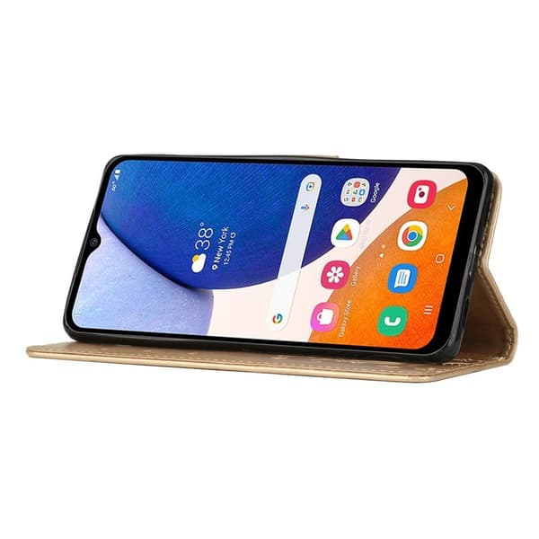 Samsung Galaxy S26 Plus Plånboksfodral Konstläder Blomma Prägling - Guld