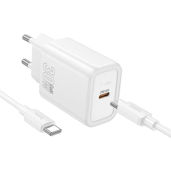 HOCO Hurtigoplader USB-C 30W USB-C/USB-C Kabel N62 PD QC - Hvid Vit