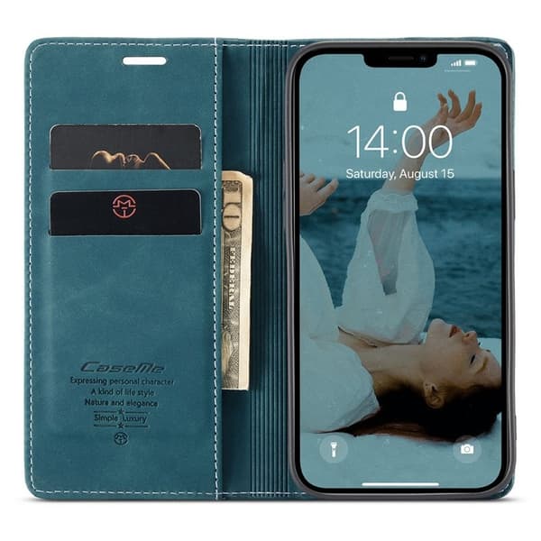 CASEME 013 Mobilskal KonstLäder med ställ för iPhone 13 Pro - Grön
