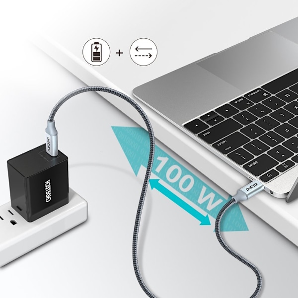 Choetech USB-C till USB-C 5A 100W 1.8 m kabel - Grå grå