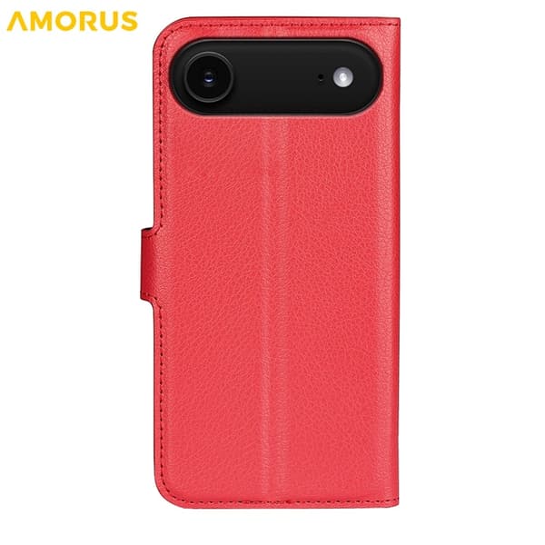 AMORUS iPhone Air Konstläder Plånboksfodral Flipstativ Litchi - Röd Röd