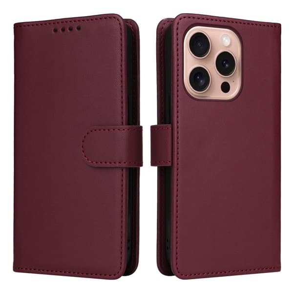 BETOPNICE iPhone 16 Pro Plånboksfodral - Avtagbart Konstläder - Vinröd