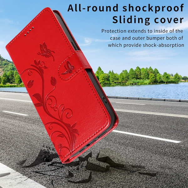 OnePlus 15 5G Plånboksfodral Flower Pattern Konstläder Röd