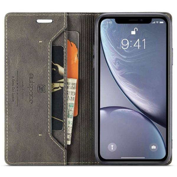 AUTSPACE A01 iPhone XR Plånboksfodral i Konstläder - Brun