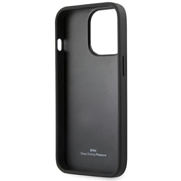 BMW iPhone 14 Pro Max Skal Läder Stamp - Svart Black