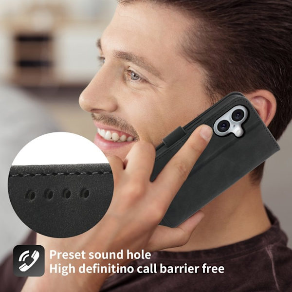 DIERFENG DF-03 iPhone 16 Plånboksfodral Anti-Drop Konstläder - Svart