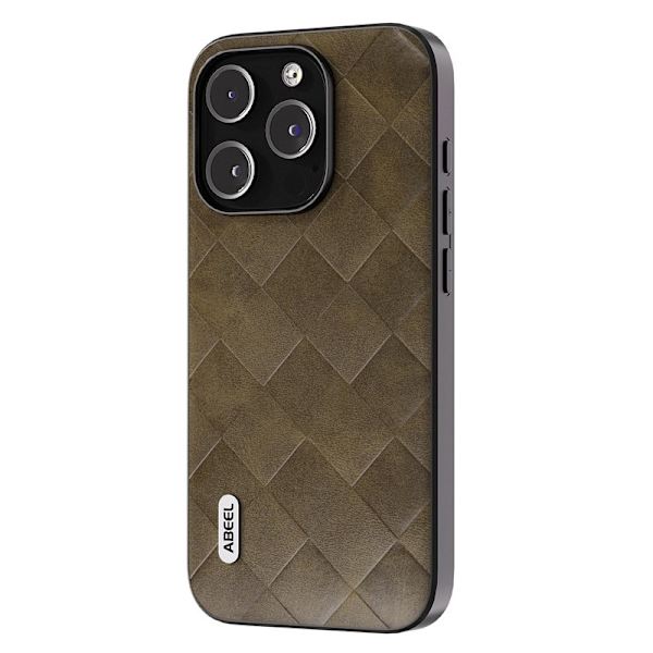 ABEEL Mobilskal till iPhone 15 Pro PU Läder Grön Drop-proof Grid Texture