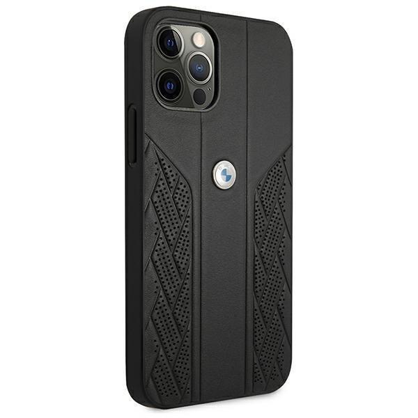 BMW Leather Curve rei'itetty kotelo iPhone 12 Pro Max - musta Black