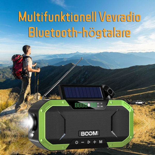 BooM - Crank radio 5000 mAh Powerbank Bluetooth-kaiutinlamppu - O
