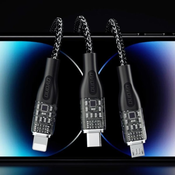 Dudao 3in1 USB/USB-C/microUSB/Lightning 120W kabel 1,2m - Sølv
