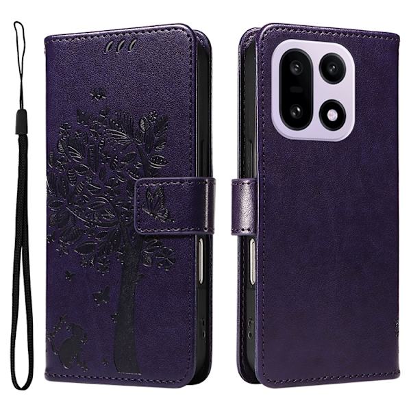 OnePlus 15 5G Plånboksfodral Cat Tree Pattern Konstläder Lila