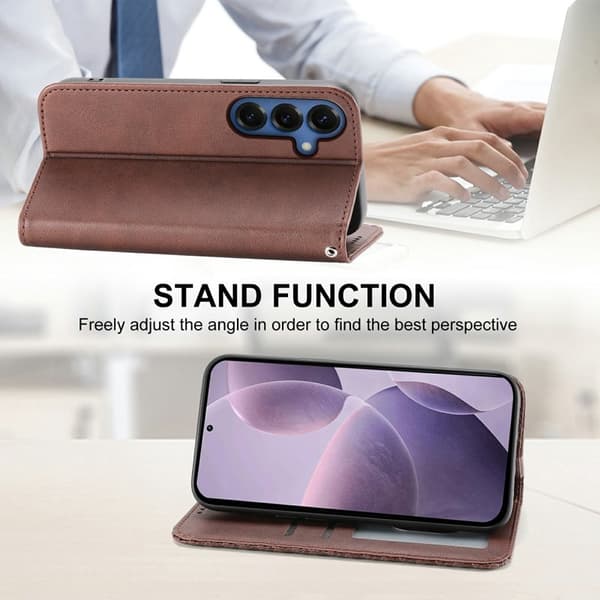 Plånboksfodral för Samsung Galaxy S26 Plus Konstläder med handledsrem - Brun