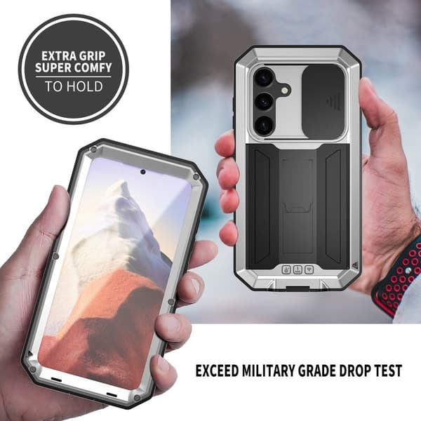 R-JUST Mobilskal till Galaxy S24 PC+Silicone+Metal Silver