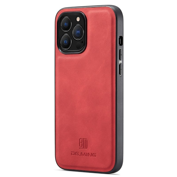 DG.MING Mobilskal till iPhone 13 Pro PU Läder+PC+TPU Röd