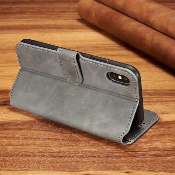 DG.MING Retro Konstläder Plånboksfodral för iPhone XS - Grå