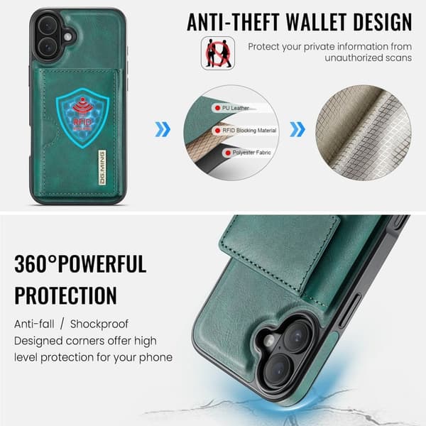 DG.MING M6 Series Mobilskal till iPhone 16 Magnetiskt Plånboksfodral Grön