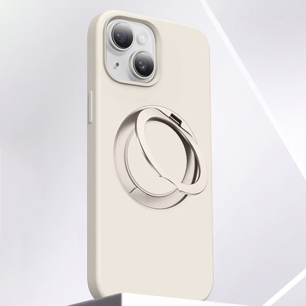 Mobilskal till iPhone 15 MagSafe Silikon Roterande Kickstand Vit