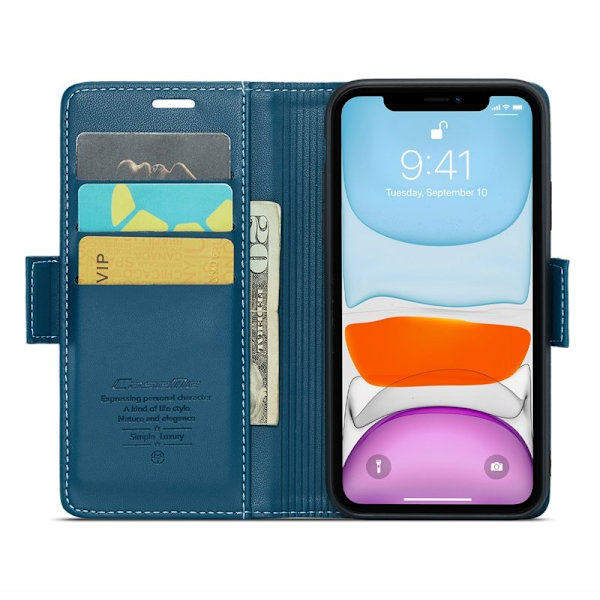 CASEME iPhone 11 Plånboksfodral Konstläder RFID-Skydd Blå