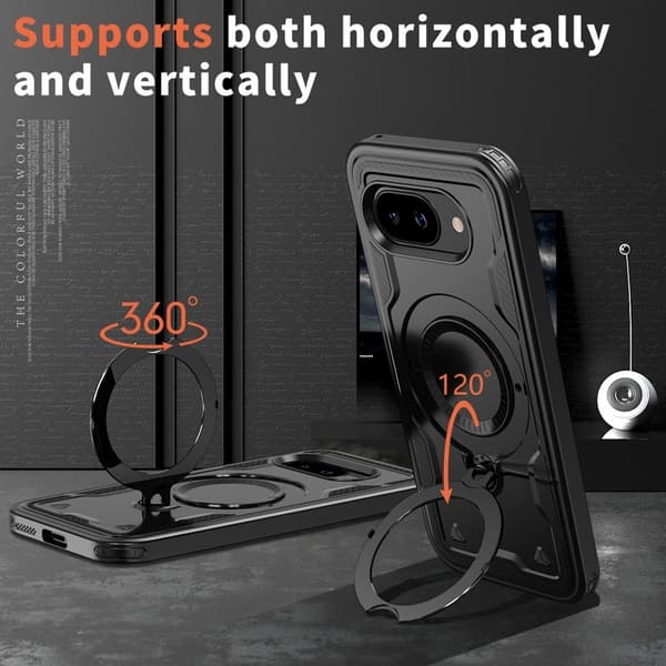 Mobilskal till Google Pixel 9a Militärskydd Plast Kickstand - Svart
