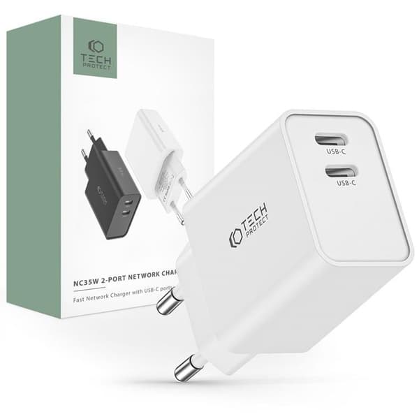Tech-Protect 2-Port Nätverksladdare C35W - Vit Vit