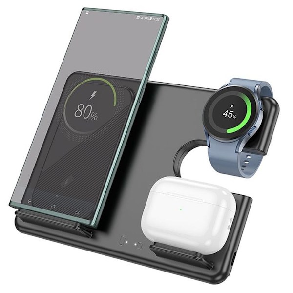 HOCO 3-in-1 Trådlös laddare Samsung - Galaxy Watch - Hörlurar - Svart Svart