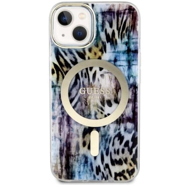 Guess iPhone 14 Mobilskal MagSafe Leopard - Sininen Blå